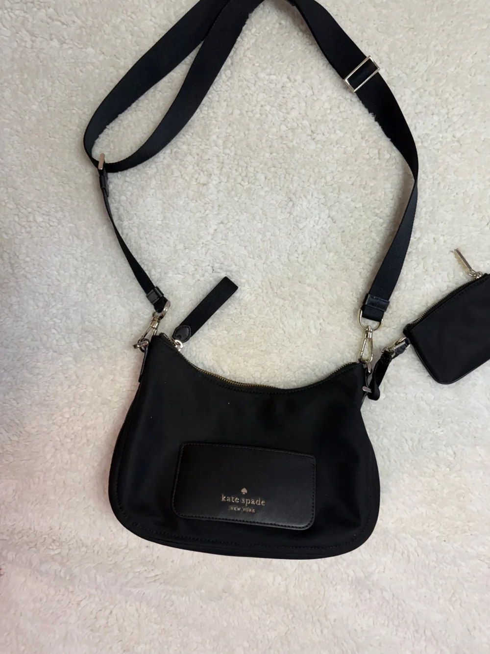 Kate Spade Black Nylon Crossbody Bag with Detachable Pouch